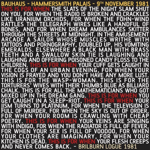 Bauhaus - This Is For When (Hammersmith Palais - 9th November 1981) (2024) [Reissue]